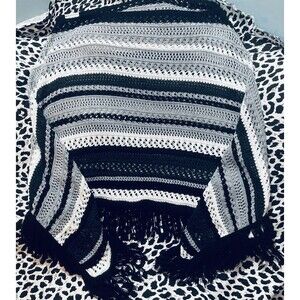 Ladies Fior Lini Black, White And Gray Poncho Sweater One Size Fits All
